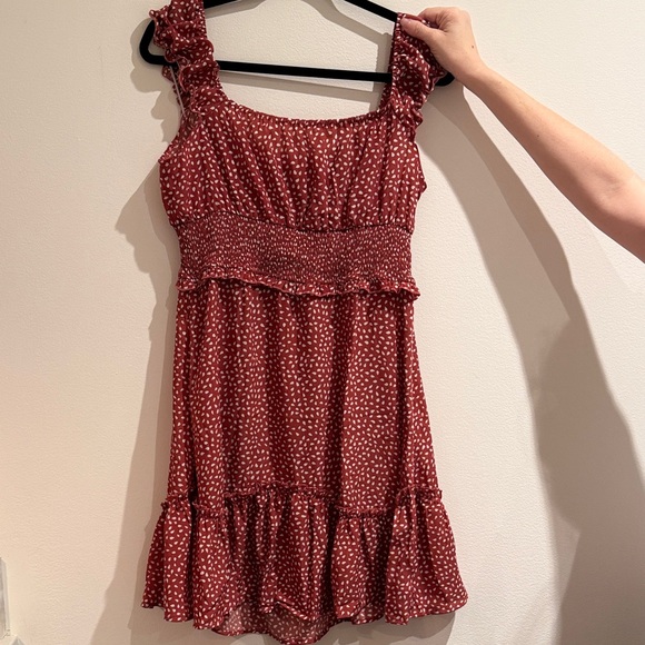 Women’s Red Polka Dot Smocked Ruffle Dress - Picture 3 of 4